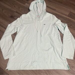 Vineyard Vines Mint Blue and White Striped Hoodie; Small